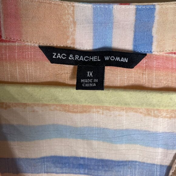 Zac & Rachel Button Up Blouse Woman 1X Striped Coastal Relaxed Beach Resort - Picture 2 of 13